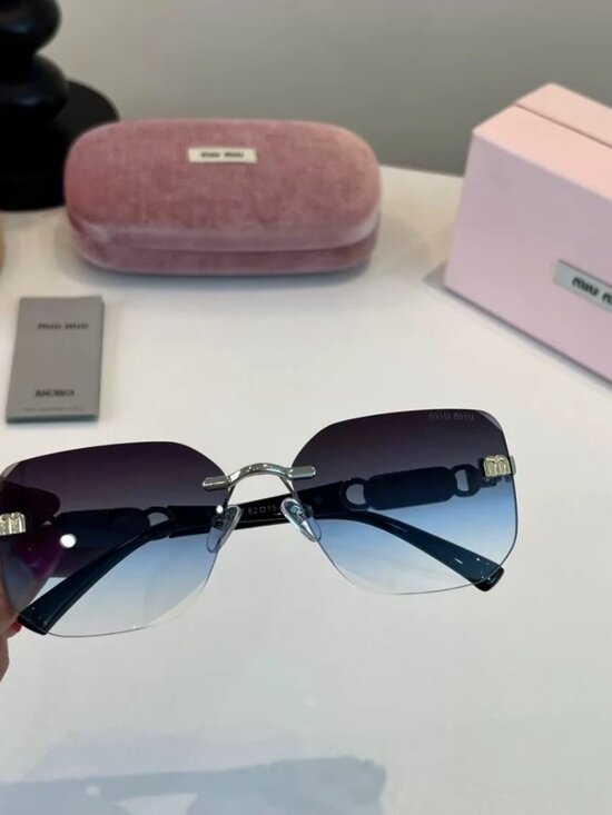 Miu Miu Rimless Gradient Blue Square Sunglasses Designer Shades main image 8